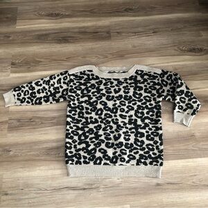 August Silk Taupe Black Cheetah Print 3/4 Sleeve Knit Sweater Women Size Medium